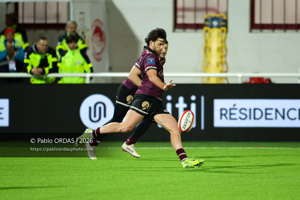Corentin Glénat, lors du match de Pro D2 entre le Biarritz olympique et Soyaux Angoulême, le 16 janvier 2026 au stade Aguiléra de Biarritz, France (Photo Pablo ORDAS)