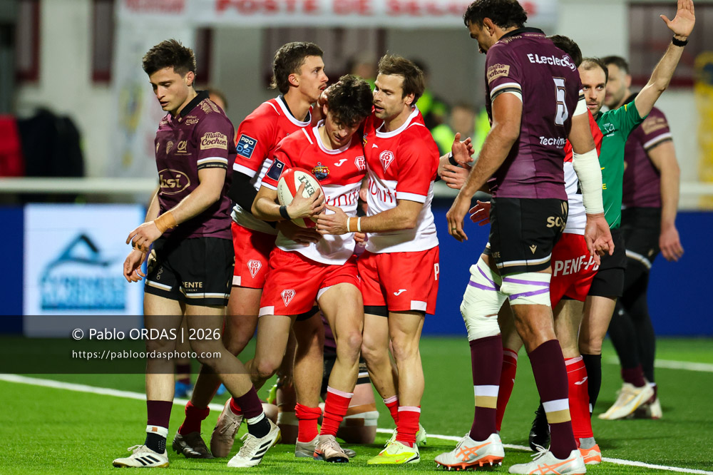 Baptiste Fariscot, lors du match de Pro D2 entre le Biarritz olympique et Soyaux Angoulême, le 16 janvier 2026 au stade Aguiléra de Biarritz, France (Photo Pablo ORDAS)