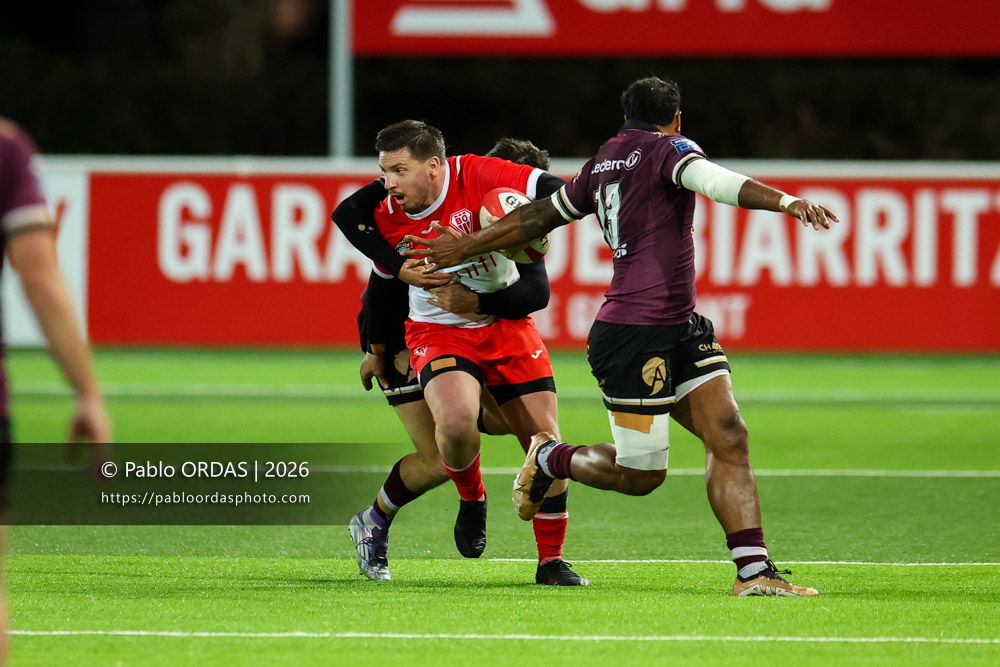 Dorian Laborde, lors du match de Pro D2 entre le Biarritz olympique et Soyaux Angoulême, le 16 janvier 2026 au stade Aguiléra de Biarritz, France (Photo Pablo ORDAS)