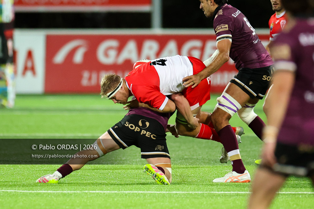 Heath Backhouse, lors du match de Pro D2 entre le Biarritz olympique et Soyaux Angoulême, le 16 janvier 2026 au stade Aguiléra de Biarritz, France (Photo Pablo ORDAS)