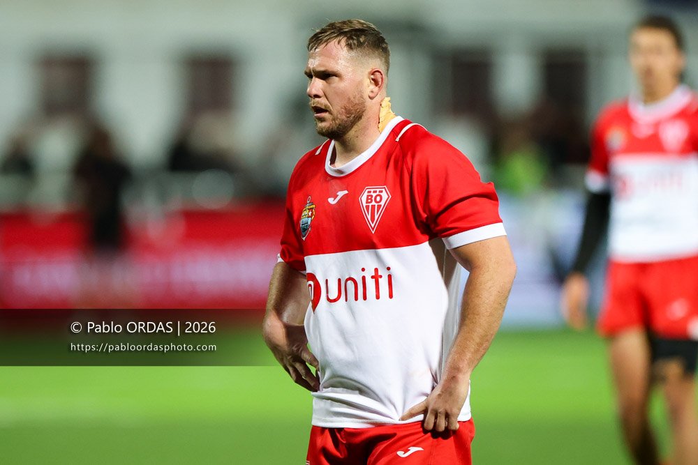 Clément Martinez, lors du match de Pro D2 entre le Biarritz olympique et Soyaux Angoulême, le 16 janvier 2026 au stade Aguiléra de Biarritz, France (Photo Pablo ORDAS)