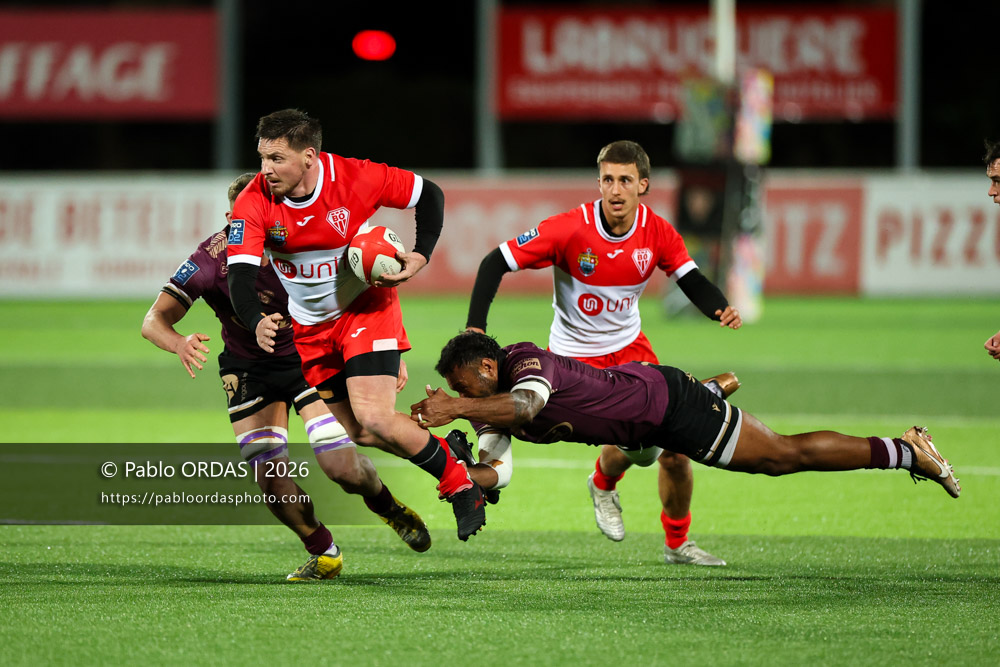 Dorian Laborde, lors du match de Pro D2 entre le Biarritz olympique et Soyaux Angoulême, le 16 janvier 2026 au stade Aguiléra de Biarritz, France (Photo Pablo ORDAS)