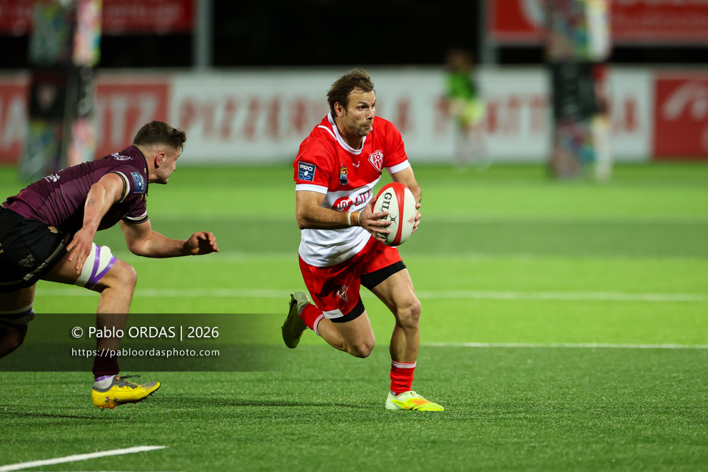 Yann Lesgourgues, lors du match de Pro D2 entre le Biarritz olympique et Soyaux Angoulême, le 16 janvier 2026 au stade Aguiléra de Biarritz, France (Photo Pablo ORDAS)