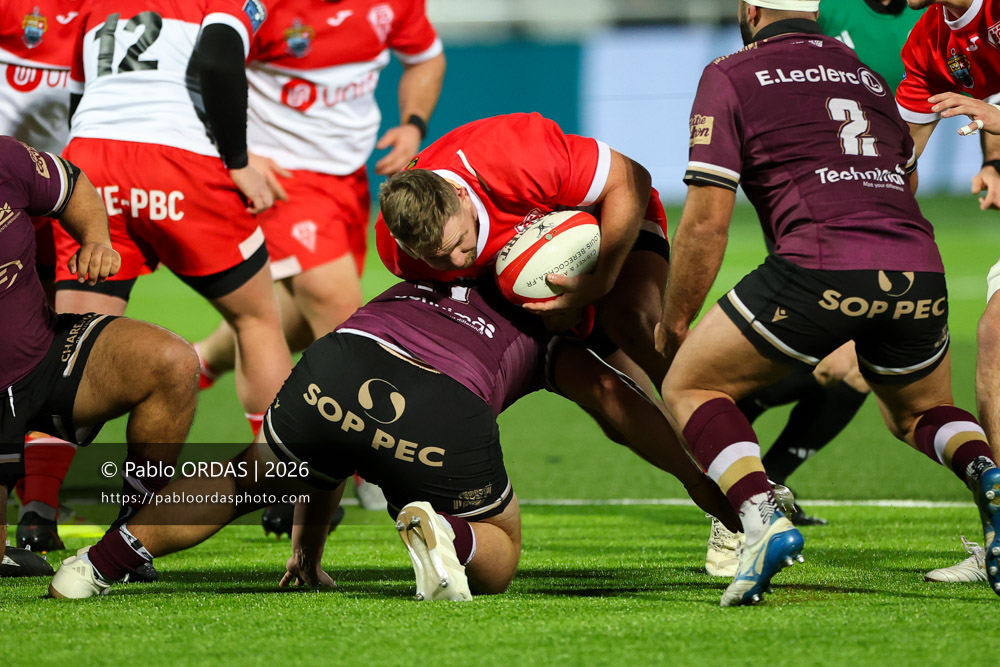 Clément Martinez, lors du match de Pro D2 entre le Biarritz olympique et Soyaux Angoulême, le 16 janvier 2026 au stade Aguiléra de Biarritz, France (Photo Pablo ORDAS)