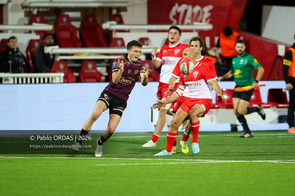 Jules Dubecq, lors du match de Pro D2 entre le Biarritz olympique et Soyaux Angoulême, le 16 janvier 2026 au stade Aguiléra de Biarritz, France (Photo Pablo ORDAS)