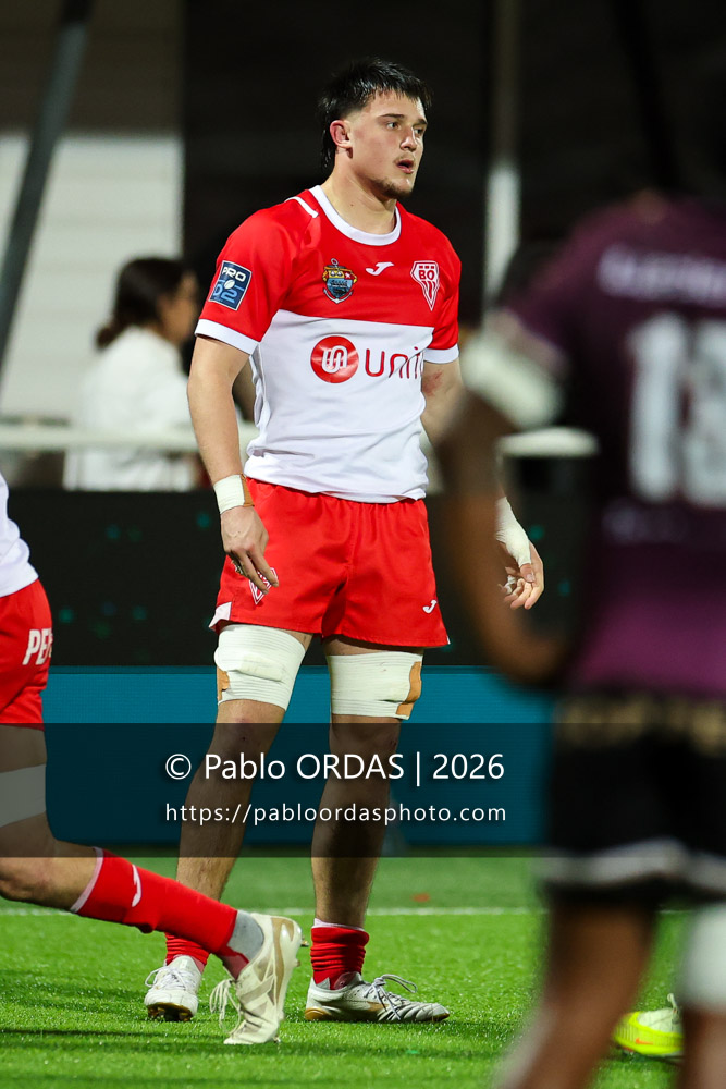 Andrea Sacco, lors du match de Pro D2 entre le Biarritz olympique et Soyaux Angoulême, le 16 janvier 2026 au stade Aguiléra de Biarritz, France (Photo Pablo ORDAS)