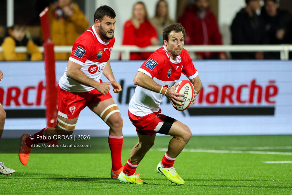 Yann Lesgourgues, lors du match de Pro D2 entre le Biarritz olympique et Soyaux Angoulême, le 16 janvier 2026 au stade Aguiléra de Biarritz, France (Photo Pablo ORDAS)