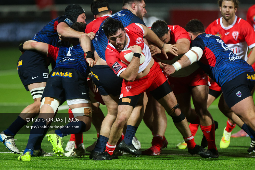 Adrien Sonzogni, lors du match de Pro D2 entre le Biarritz olympique et Grenoble, le 30 janvier 2026 au stade Aguiléra de Biarritz, France (Photo Pablo ORDAS)