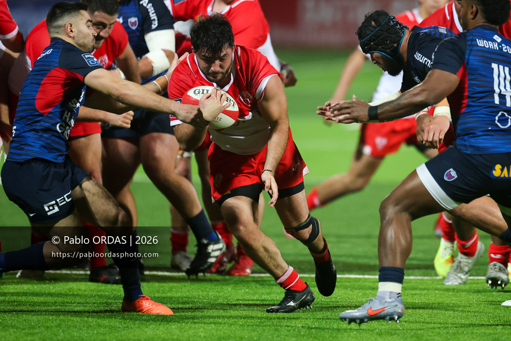 Adrien Sonzogni, lors du match de Pro D2 entre le Biarritz olympique et Grenoble, le 30 janvier 2026 au stade Aguiléra de Biarritz, France (Photo Pablo ORDAS)