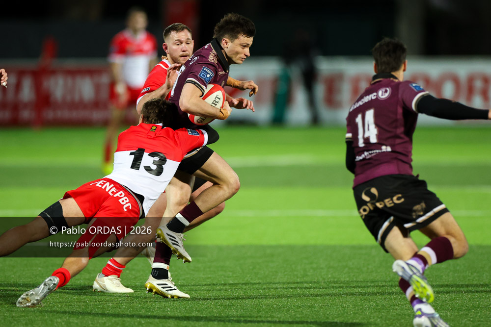 Jules Dubecq, lors du match de Pro D2 entre le Biarritz olympique et Soyaux Angoulême, le 16 janvier 2026 au stade Aguiléra de Biarritz, France (Photo Pablo ORDAS)