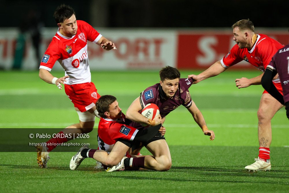 Jules Dubecq, lors du match de Pro D2 entre le Biarritz olympique et Soyaux Angoulême, le 16 janvier 2026 au stade Aguiléra de Biarritz, France (Photo Pablo ORDAS)