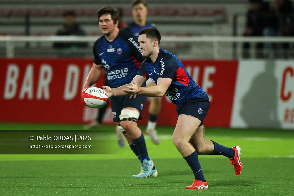 Maël Navizet, lors du match de Pro D2 entre le Biarritz olympique et Grenoble, le 30 janvier 2026 au stade Aguiléra de Biarritz, France (Photo Pablo ORDAS)