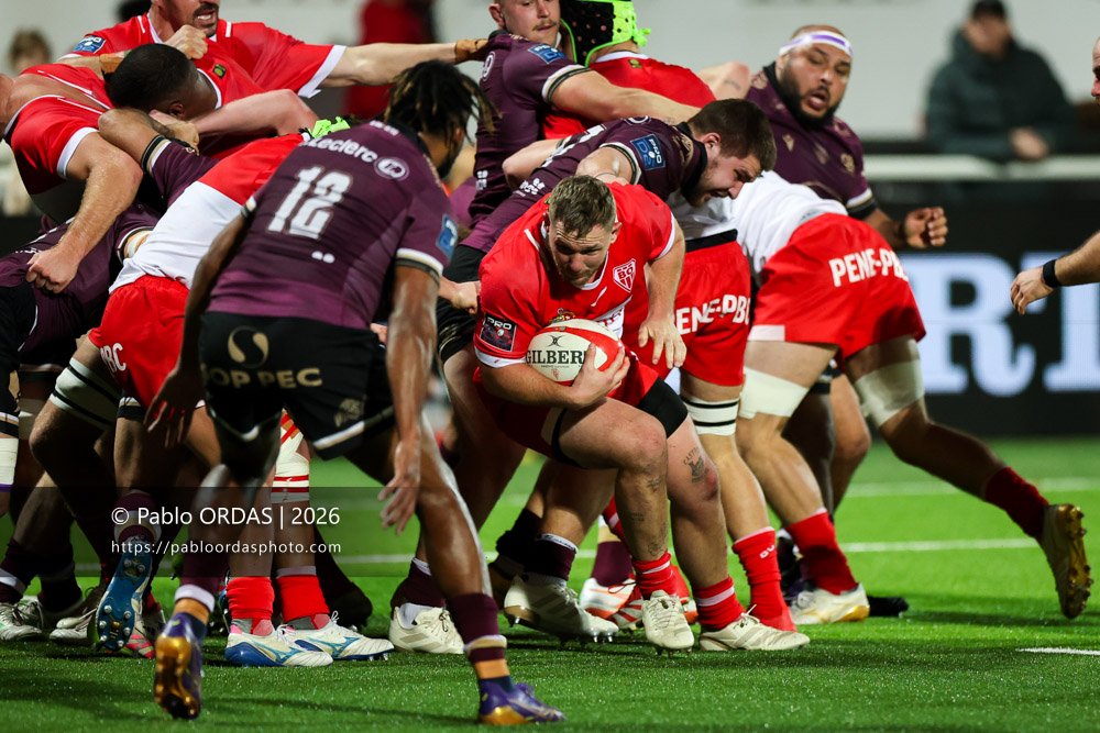 Clément Martinez, lors du match de Pro D2 entre le Biarritz olympique et Soyaux Angoulême, le 16 janvier 2026 au stade Aguiléra de Biarritz, France (Photo Pablo ORDAS)
