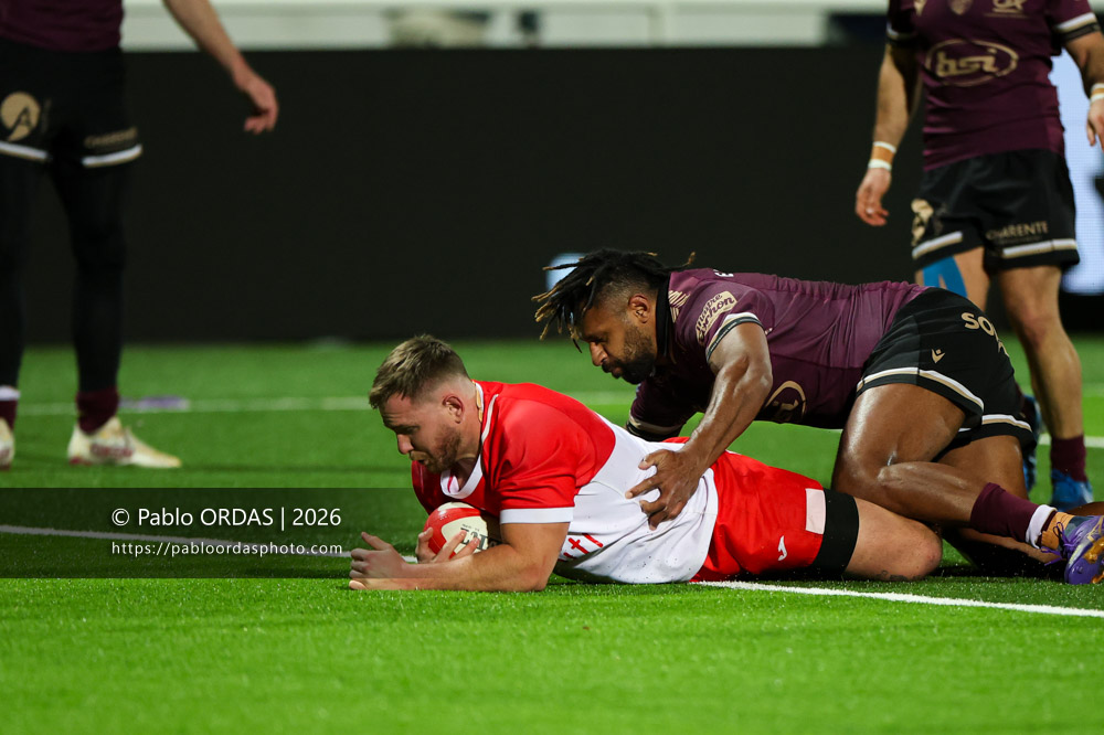 Clément Martinez, lors du match de Pro D2 entre le Biarritz olympique et Soyaux Angoulême, le 16 janvier 2026 au stade Aguiléra de Biarritz, France (Photo Pablo ORDAS)