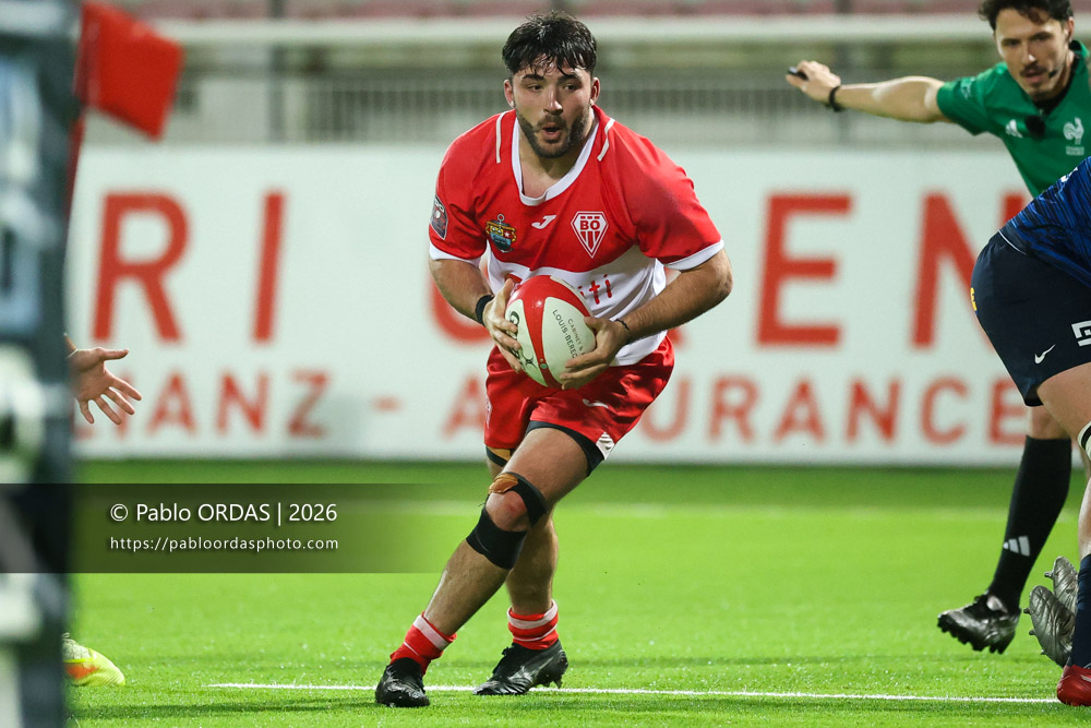 Adrien Sonzogni, lors du match de Pro D2 entre le Biarritz olympique et Grenoble, le 30 janvier 2026 au stade Aguiléra de Biarritz, France (Photo Pablo ORDAS)