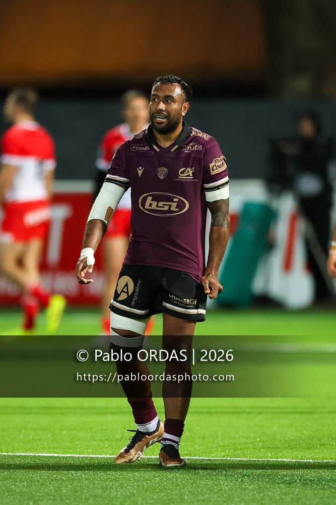Ledua Mau, lors du match de Pro D2 entre le Biarritz olympique et Soyaux Angoulême, le 16 janvier 2026 au stade Aguiléra de Biarritz, France (Photo Pablo ORDAS)