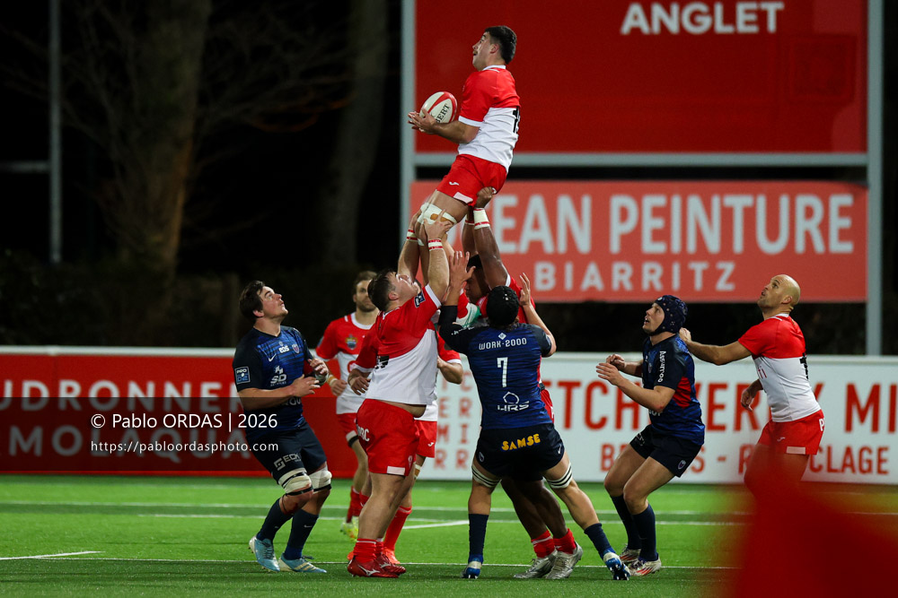 Aitor Hourcade, lors du match de Pro D2 entre le Biarritz olympique et Grenoble, le 30 janvier 2026 au stade Aguiléra de Biarritz, France (Photo Pablo ORDAS)