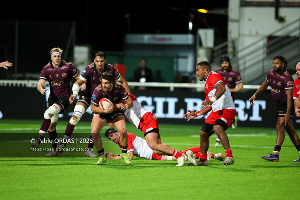 Corentin Glénat, lors du match de Pro D2 entre le Biarritz olympique et Soyaux Angoulême, le 16 janvier 2026 au stade Aguiléra de Biarritz, France (Photo Pablo ORDAS)