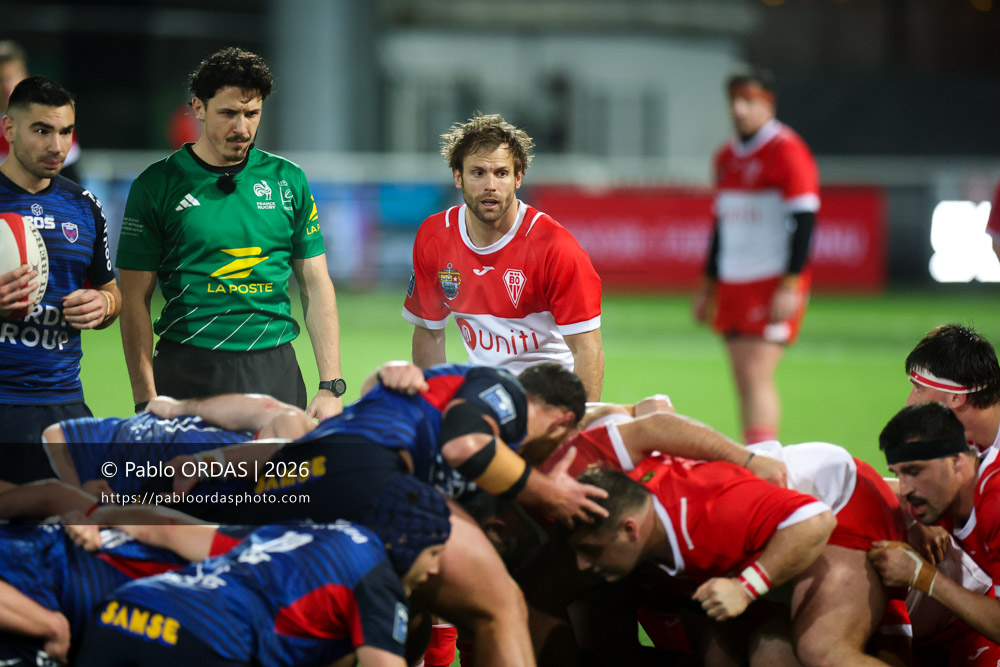 Yann Lesgourgues, lors du match de Pro D2 entre le Biarritz olympique et Grenoble, le 30 janvier 2026 au stade Aguiléra de Biarritz, France (Photo Pablo ORDAS)