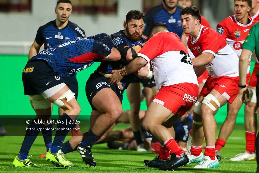 Cody Thomas, lors du match de Pro D2 entre le Biarritz olympique et Grenoble, le 30 janvier 2026 au stade Aguiléra de Biarritz, France (Photo Pablo ORDAS)