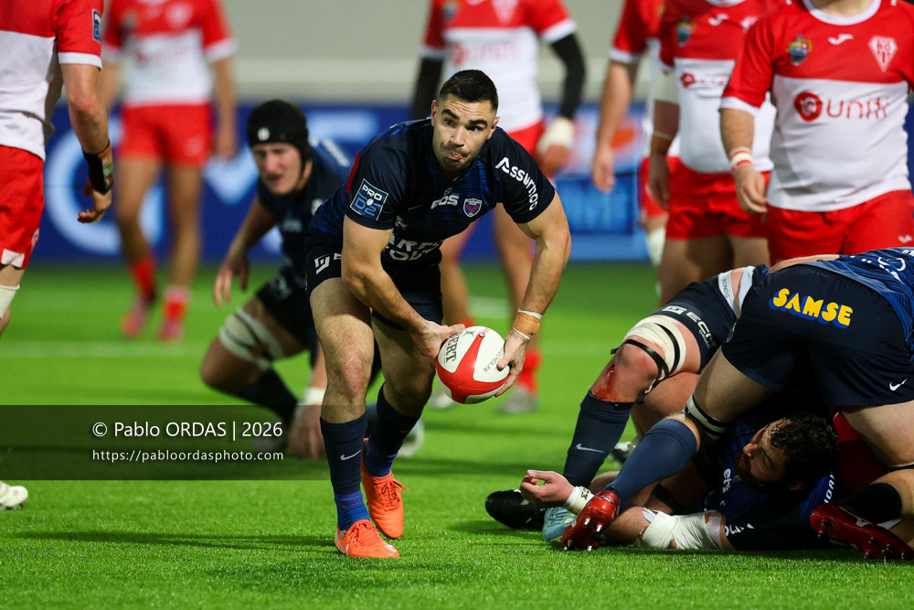 Barnabé Couilloud, lors du match de Pro D2 entre le Biarritz olympique et Grenoble, le 30 janvier 2026 au stade Aguiléra de Biarritz, France (Photo Pablo ORDAS)