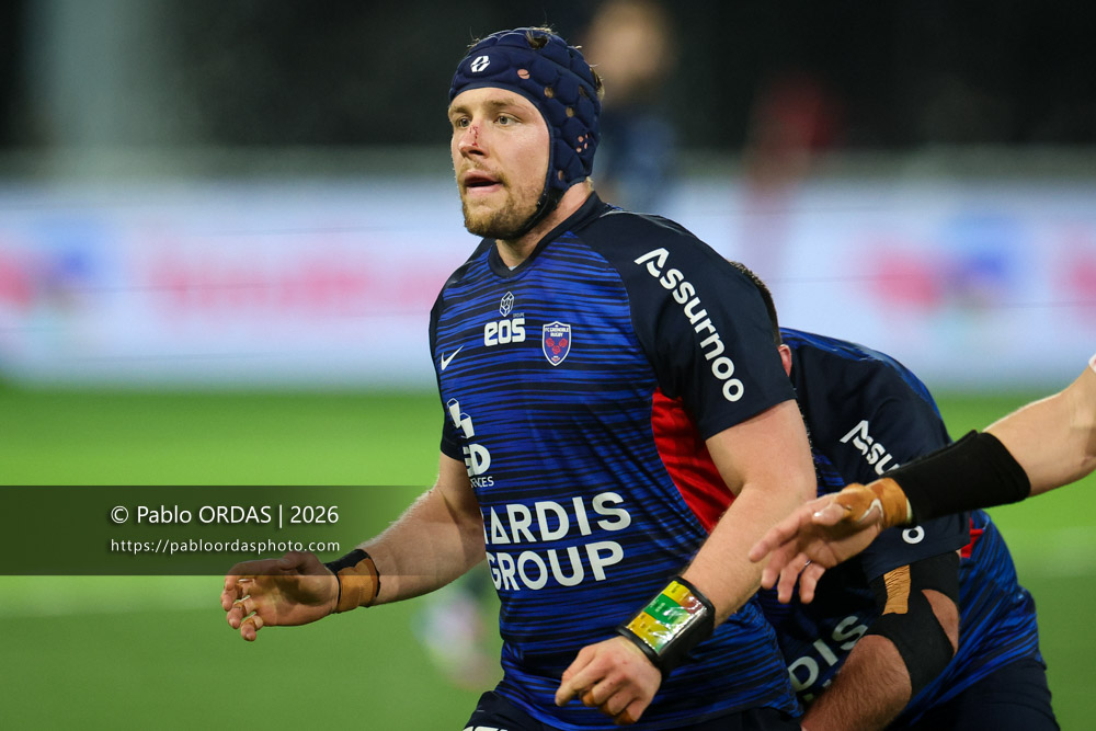 Antonin Berruyer, lors du match de Pro D2 entre le Biarritz olympique et Grenoble, le 30 janvier 2026 au stade Aguiléra de Biarritz, France (Photo Pablo ORDAS)