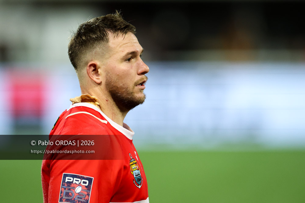 Clément Martinez, lors du match de Pro D2 entre le Biarritz olympique et Soyaux Angoulême, le 16 janvier 2026 au stade Aguiléra de Biarritz, France (Photo Pablo ORDAS)