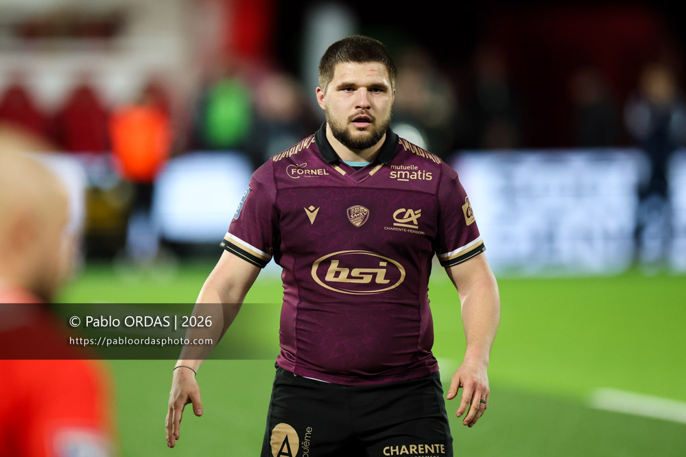 Georgy Balakarev, lors du match de Pro D2 entre le Biarritz olympique et Soyaux Angoulême, le 16 janvier 2026 au stade Aguiléra de Biarritz, France (Photo Pablo ORDAS)