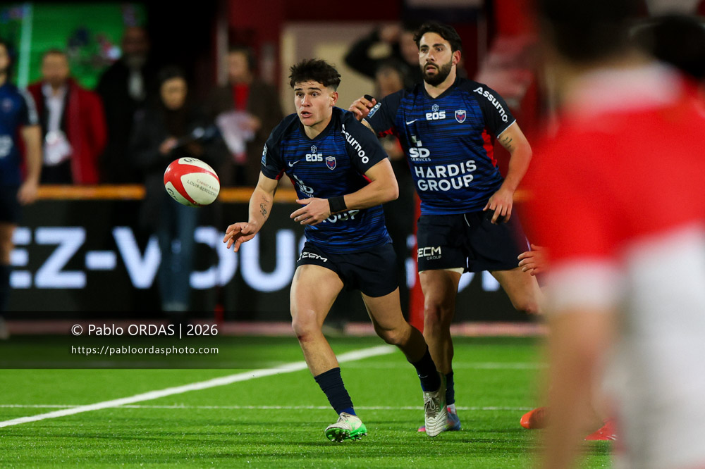 Max Clément, lors du match de Pro D2 entre le Biarritz olympique et Grenoble, le 30 janvier 2026 au stade Aguiléra de Biarritz, France (Photo Pablo ORDAS)
