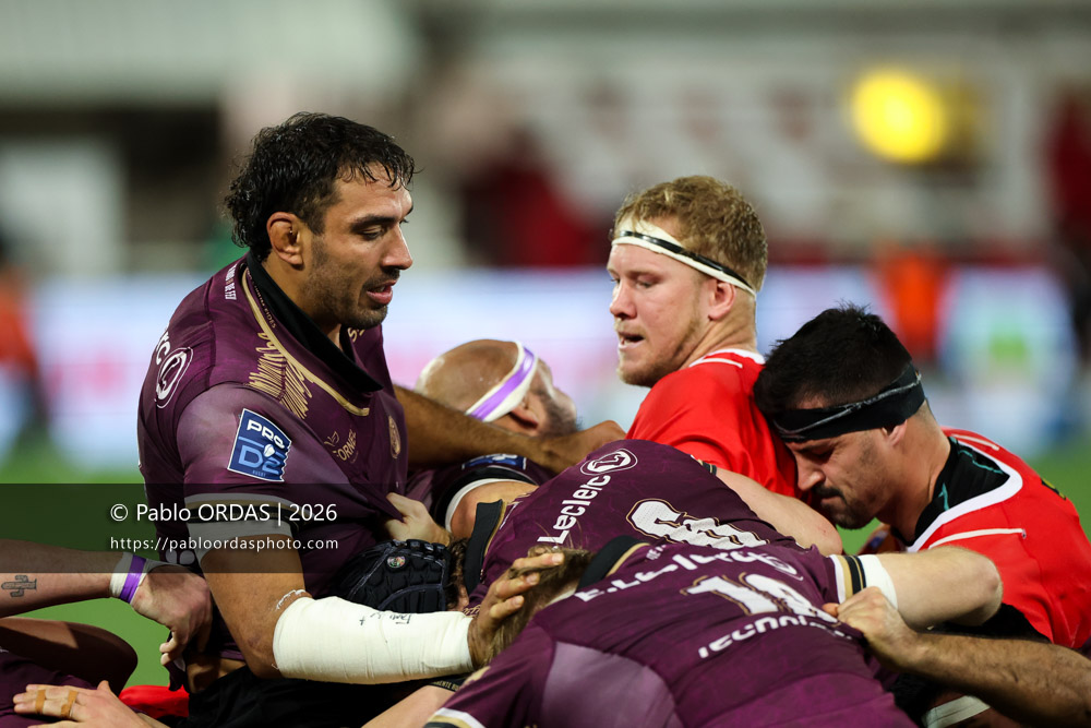 Richie Arnold, lors du match de Pro D2 entre le Biarritz olympique et Soyaux Angoulême, le 16 janvier 2026 au stade Aguiléra de Biarritz, France (Photo Pablo ORDAS)