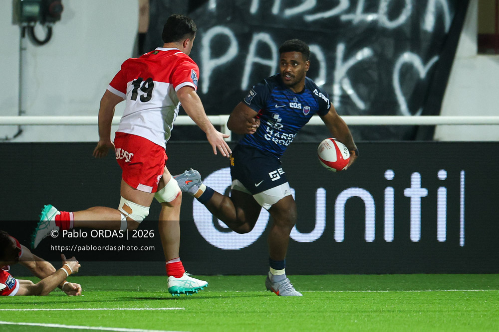 Kaminieli Rasaku, lors du match de Pro D2 entre le Biarritz olympique et Grenoble, le 30 janvier 2026 au stade Aguiléra de Biarritz, France (Photo Pablo ORDAS)