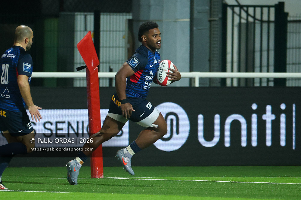 Kaminieli Rasaku, lors du match de Pro D2 entre le Biarritz olympique et Grenoble, le 30 janvier 2026 au stade Aguiléra de Biarritz, France (Photo Pablo ORDAS)