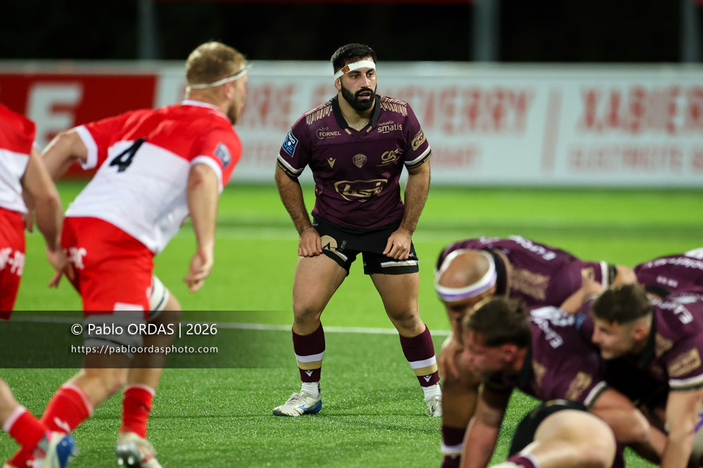Patxi Bidart, lors du match de Pro D2 entre le Biarritz olympique et Soyaux Angoulême, le 16 janvier 2026 au stade Aguiléra de Biarritz, France (Photo Pablo ORDAS)