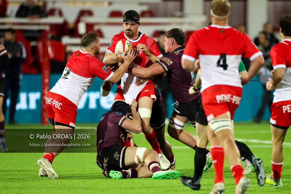 Rémi Bourdeau, lors du match de Pro D2 entre le Biarritz olympique et Soyaux Angoulême, le 16 janvier 2026 au stade Aguiléra de Biarritz, France (Photo Pablo ORDAS)
