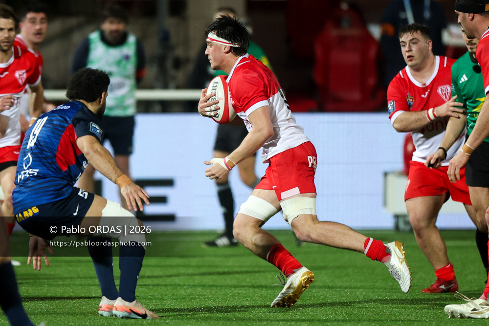 Andrea Sacco, lors du match de Pro D2 entre le Biarritz olympique et Grenoble, le 30 janvier 2026 au stade Aguiléra de Biarritz, France (Photo Pablo ORDAS)