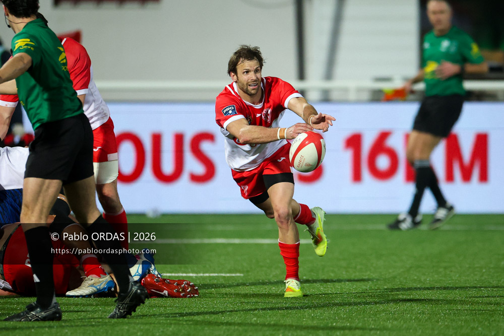 Yann Lesgourgues, lors du match de Pro D2 entre le Biarritz olympique et Grenoble, le 30 janvier 2026 au stade Aguiléra de Biarritz, France (Photo Pablo ORDAS)