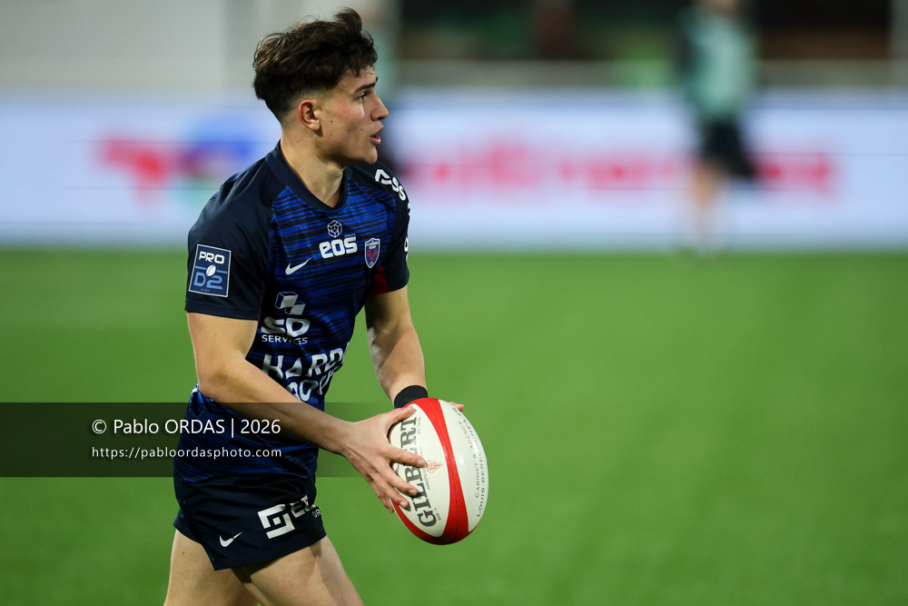 Max Clément, lors du match de Pro D2 entre le Biarritz olympique et Grenoble, le 30 janvier 2026 au stade Aguiléra de Biarritz, France (Photo Pablo ORDAS)