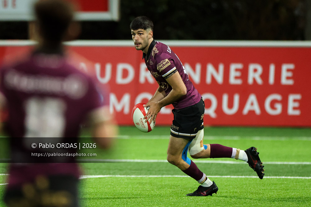 Rémi Brosset, lors du match de Pro D2 entre le Biarritz olympique et Soyaux Angoulême, le 16 janvier 2026 au stade Aguiléra de Biarritz, France (Photo Pablo ORDAS)