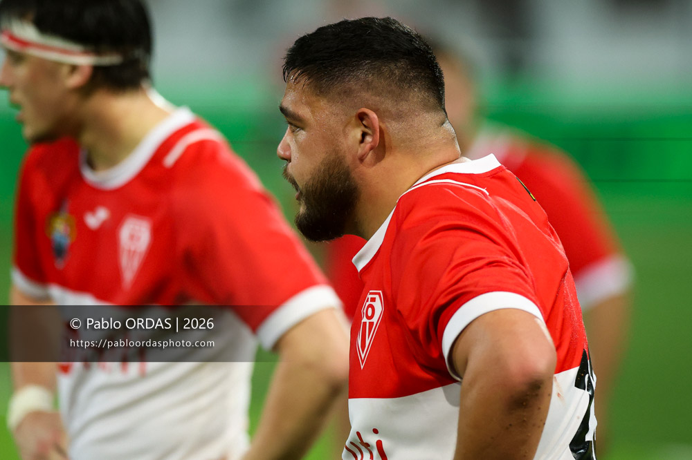 Solomone Tukuafu, lors du match de Pro D2 entre le Biarritz olympique et Grenoble, le 30 janvier 2026 au stade Aguiléra de Biarritz, France (Photo Pablo ORDAS)