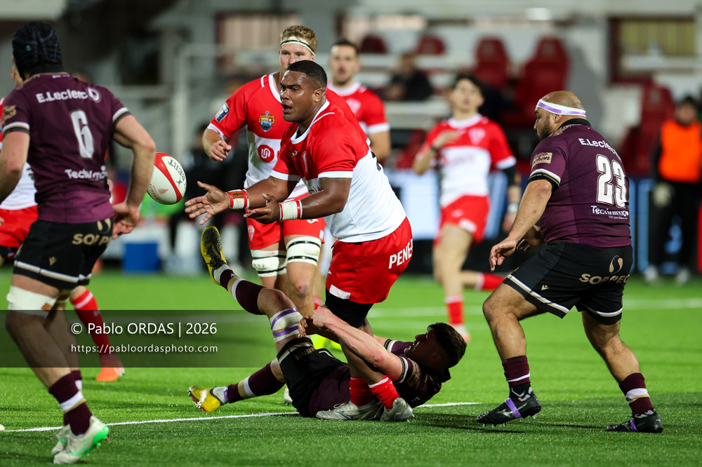Johnny Dyer, lors du match de Pro D2 entre le Biarritz olympique et Soyaux Angoulême, le 16 janvier 2026 au stade Aguiléra de Biarritz, France (Photo Pablo ORDAS)