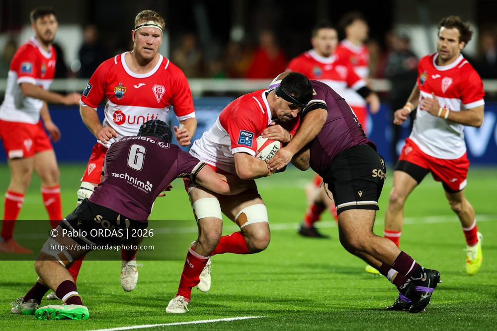 Rémi Bourdeau, lors du match de Pro D2 entre le Biarritz olympique et Soyaux Angoulême, le 16 janvier 2026 au stade Aguiléra de Biarritz, France (Photo Pablo ORDAS)