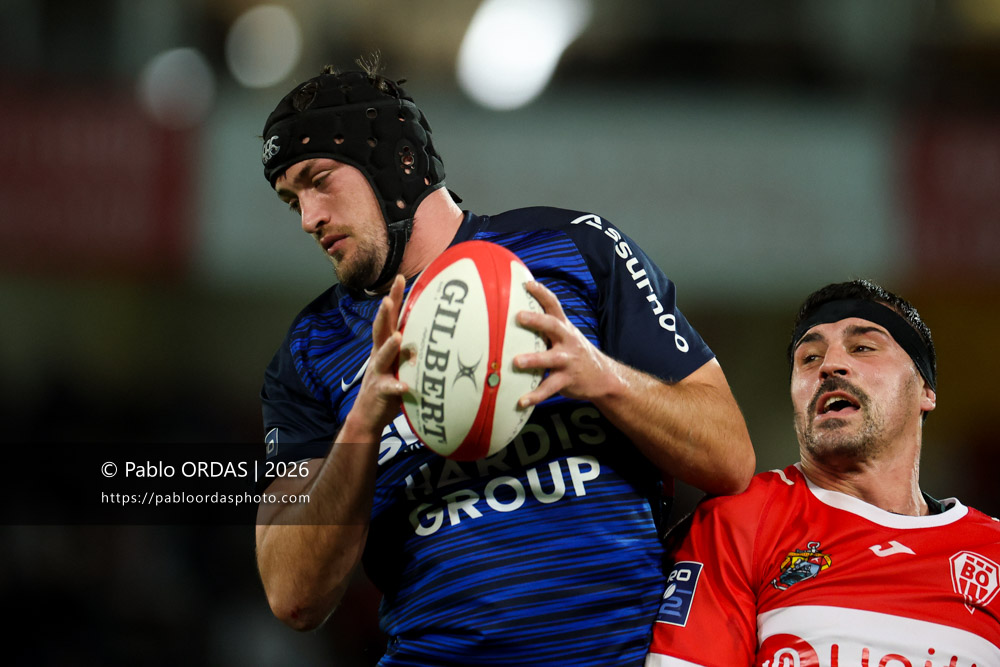 Tristan Labouteley, lors du match de Pro D2 entre le Biarritz olympique et Grenoble, le 30 janvier 2026 au stade Aguiléra de Biarritz, France (Photo Pablo ORDAS)