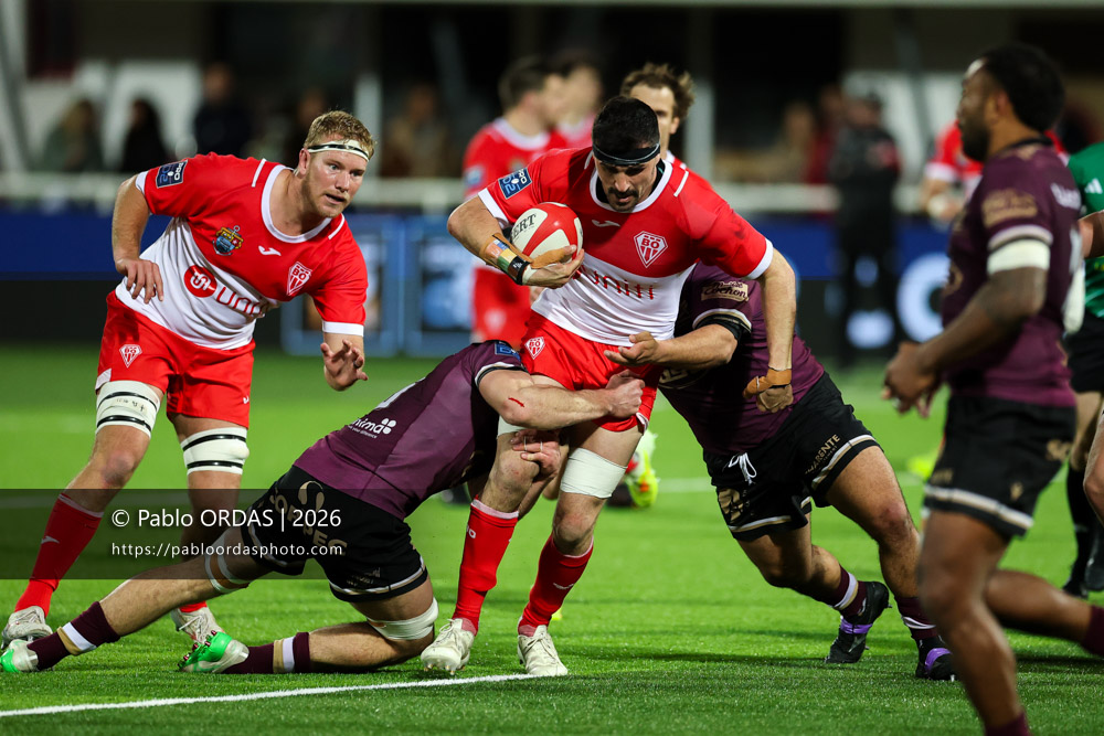 Rémi Bourdeau, lors du match de Pro D2 entre le Biarritz olympique et Soyaux Angoulême, le 16 janvier 2026 au stade Aguiléra de Biarritz, France (Photo Pablo ORDAS)
