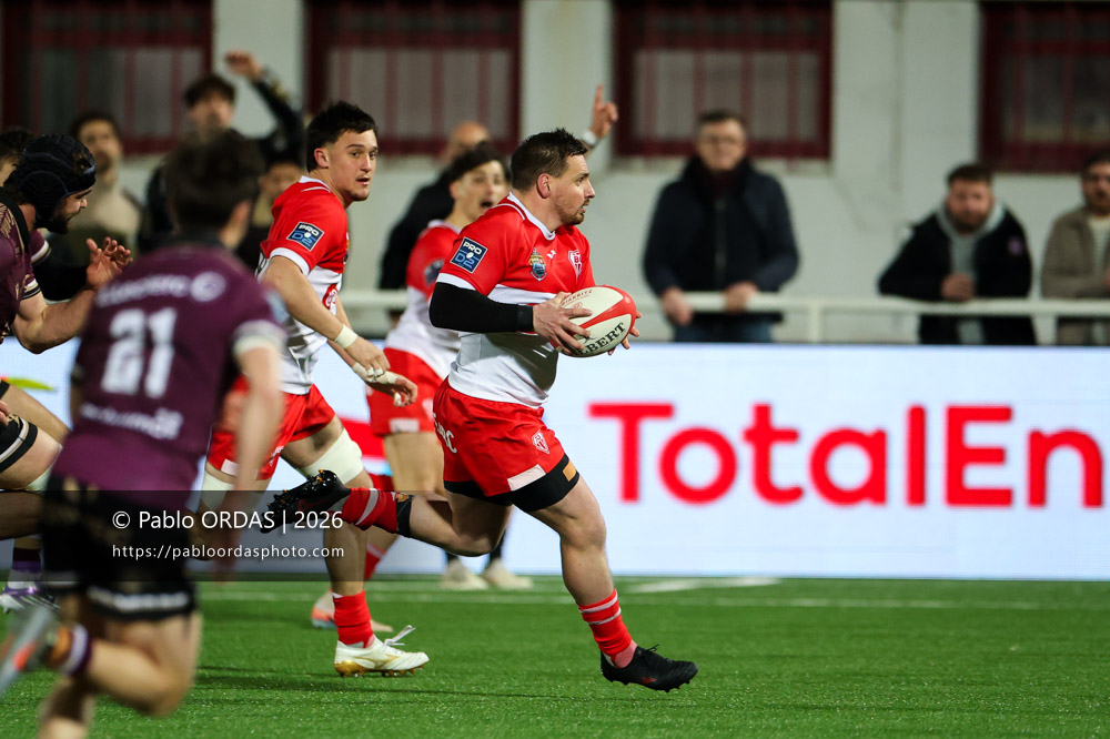 Dorian Laborde, lors du match de Pro D2 entre le Biarritz olympique et Soyaux Angoulême, le 16 janvier 2026 au stade Aguiléra de Biarritz, France (Photo Pablo ORDAS)