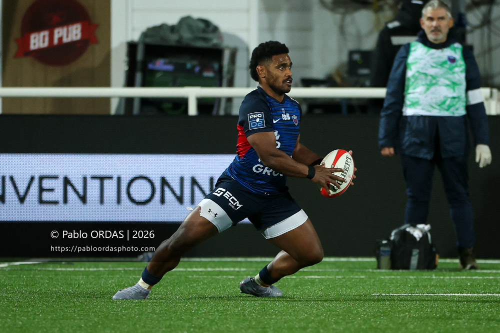 Kaminieli Rasaku, lors du match de Pro D2 entre le Biarritz olympique et Grenoble, le 30 janvier 2026 au stade Aguiléra de Biarritz, France (Photo Pablo ORDAS)