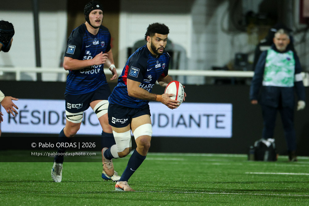 Mathis Baret, lors du match de Pro D2 entre le Biarritz olympique et Grenoble, le 30 janvier 2026 au stade Aguiléra de Biarritz, France (Photo Pablo ORDAS)