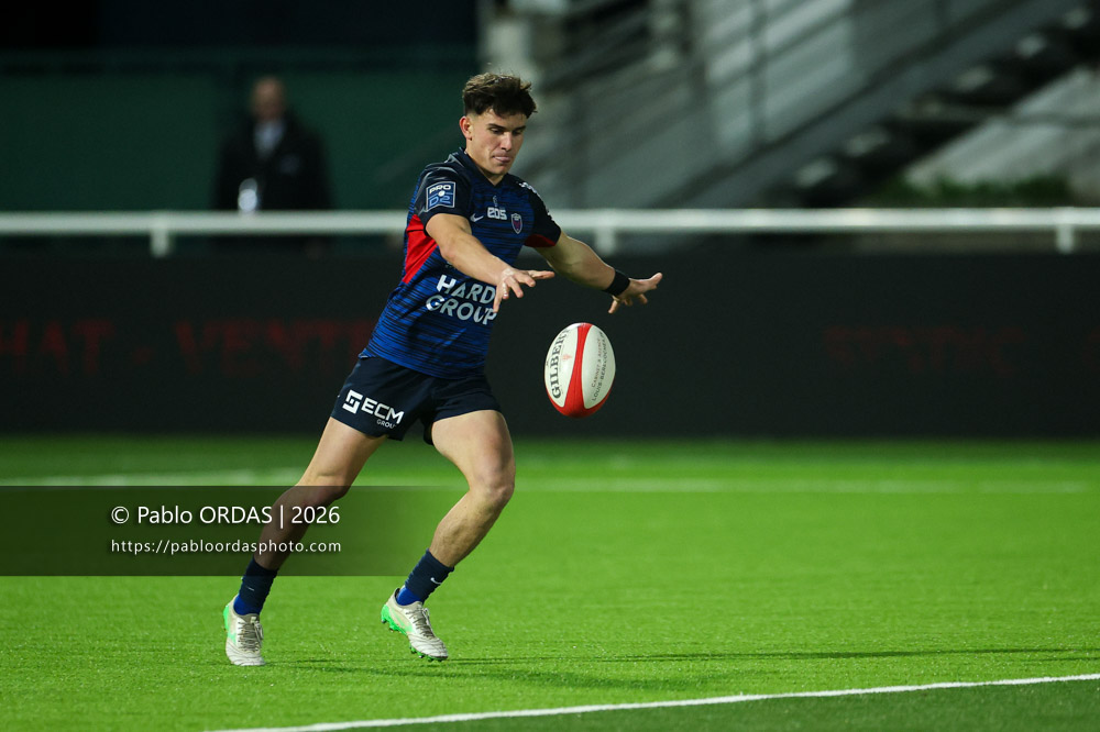 Max Clément, lors du match de Pro D2 entre le Biarritz olympique et Grenoble, le 30 janvier 2026 au stade Aguiléra de Biarritz, France (Photo Pablo ORDAS)