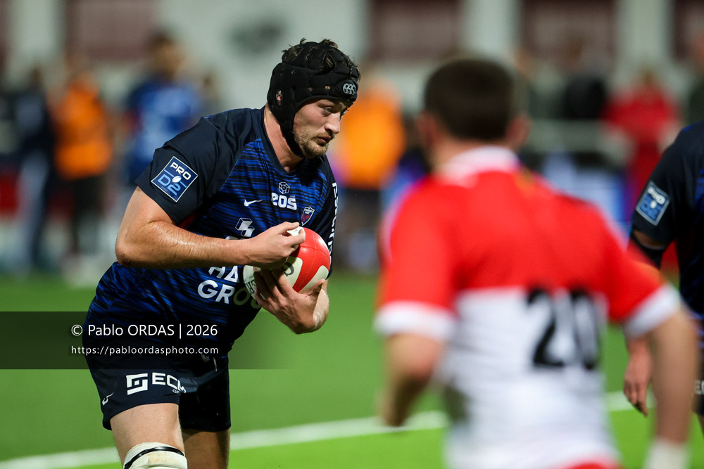 Tristan Labouteley, lors du match de Pro D2 entre le Biarritz olympique et Grenoble, le 30 janvier 2026 au stade Aguiléra de Biarritz, France (Photo Pablo ORDAS)