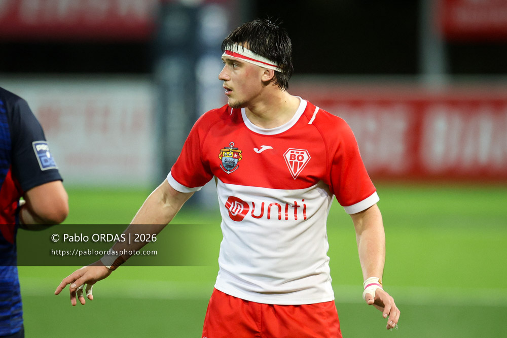 Andrea Sacco, lors du match de Pro D2 entre le Biarritz olympique et Grenoble, le 30 janvier 2026 au stade Aguiléra de Biarritz, France (Photo Pablo ORDAS)