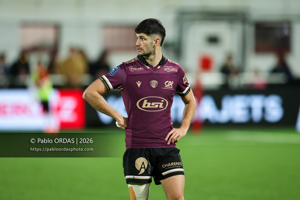 Rémi Brosset, lors du match de Pro D2 entre le Biarritz olympique et Soyaux Angoulême, le 16 janvier 2026 au stade Aguiléra de Biarritz, France (Photo Pablo ORDAS)